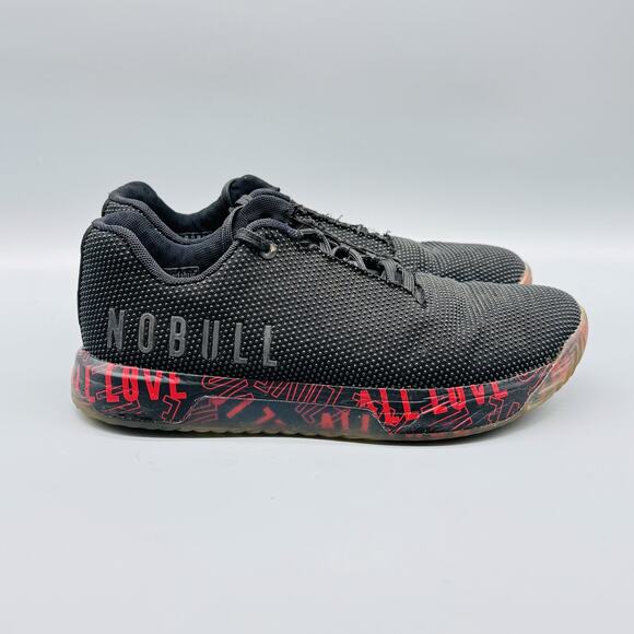 NOBULL Shoes - NOBULL Shoes Womens 8.5 Black Red All Love Trainer Graphic Sole Gym Sneakers